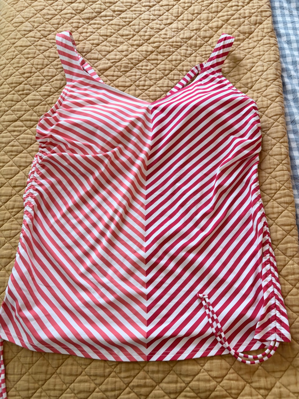 Lands' End Pink and White Stripe tankini swim top